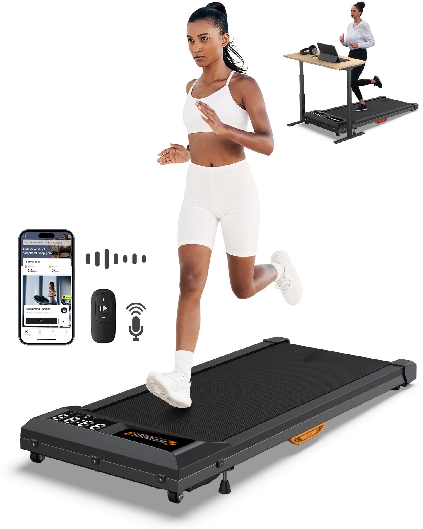 Under Desk Walking Pad Treadmill with Incline – 2-in-1 Foldable Home & Office Treadmill, Black/Red